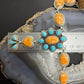 Sterling Silver Southwestern Style Spiny Oyster&Turquoise Cluster Lariat 23.5" Necklace For Women