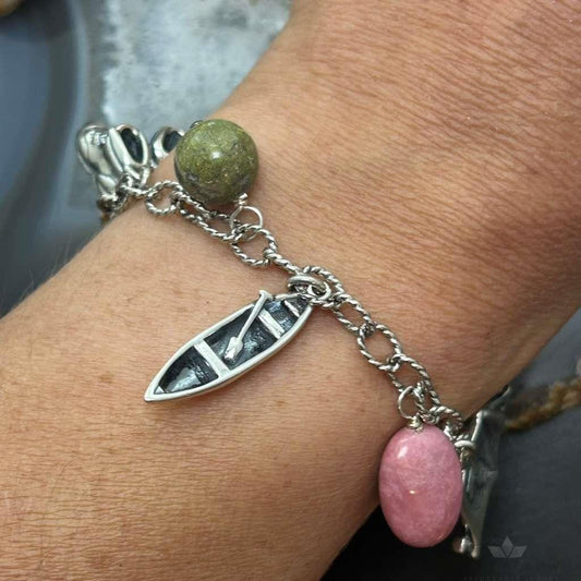 Carolyn Pollack Sterling Silver Multi Charm and Stone Charm Bracelet For Women