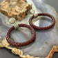 Carolyn Pollack Sterling Silver Maroon Braided Leather Hoop Earrings For Women
