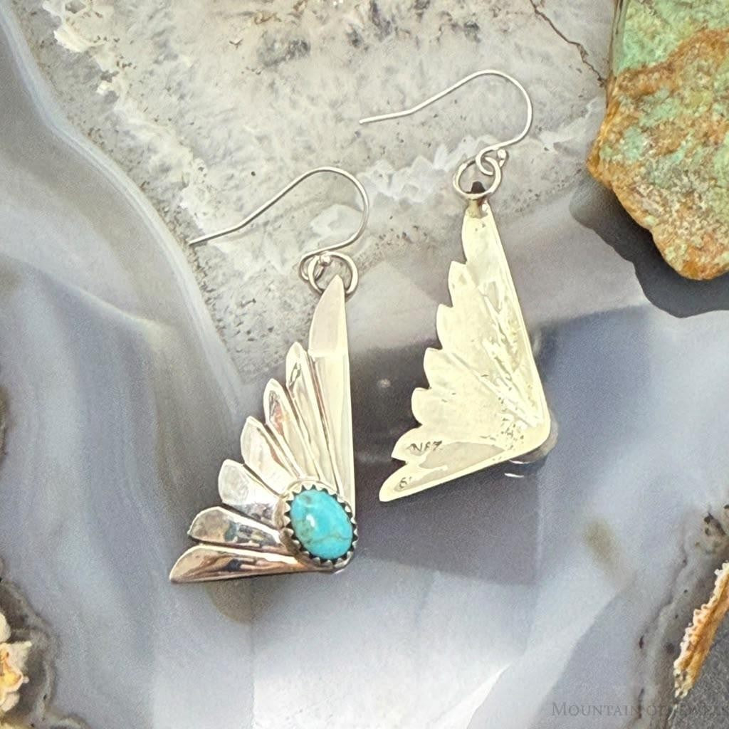 Michael Nez Navajo Sterling Silver Oval Turquoise Cloud Dangle Earrings For Women