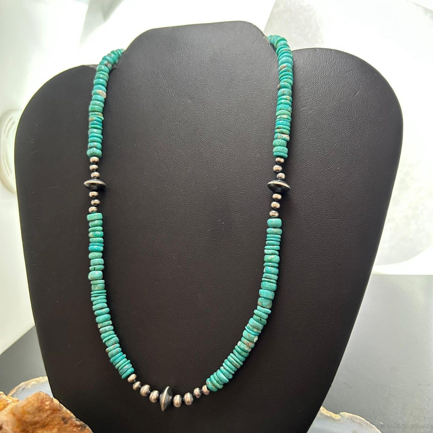 Sterling Silver Southwestern Style Turquoise Beads & Sterling Beads 18"-20" Necklace For Women