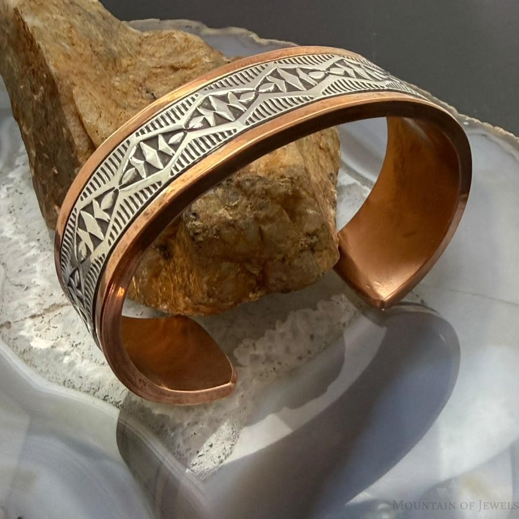 Wylie Secatero Navajo Sterling Silver & Copper Stamped Bracelet For Women #4