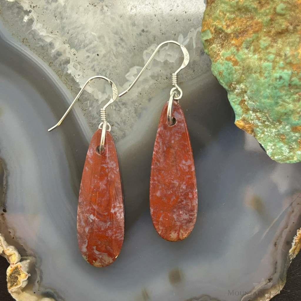 Sterling Silver Teardrop Plum Moss Agate Slab Dangle Earrings For Women #514