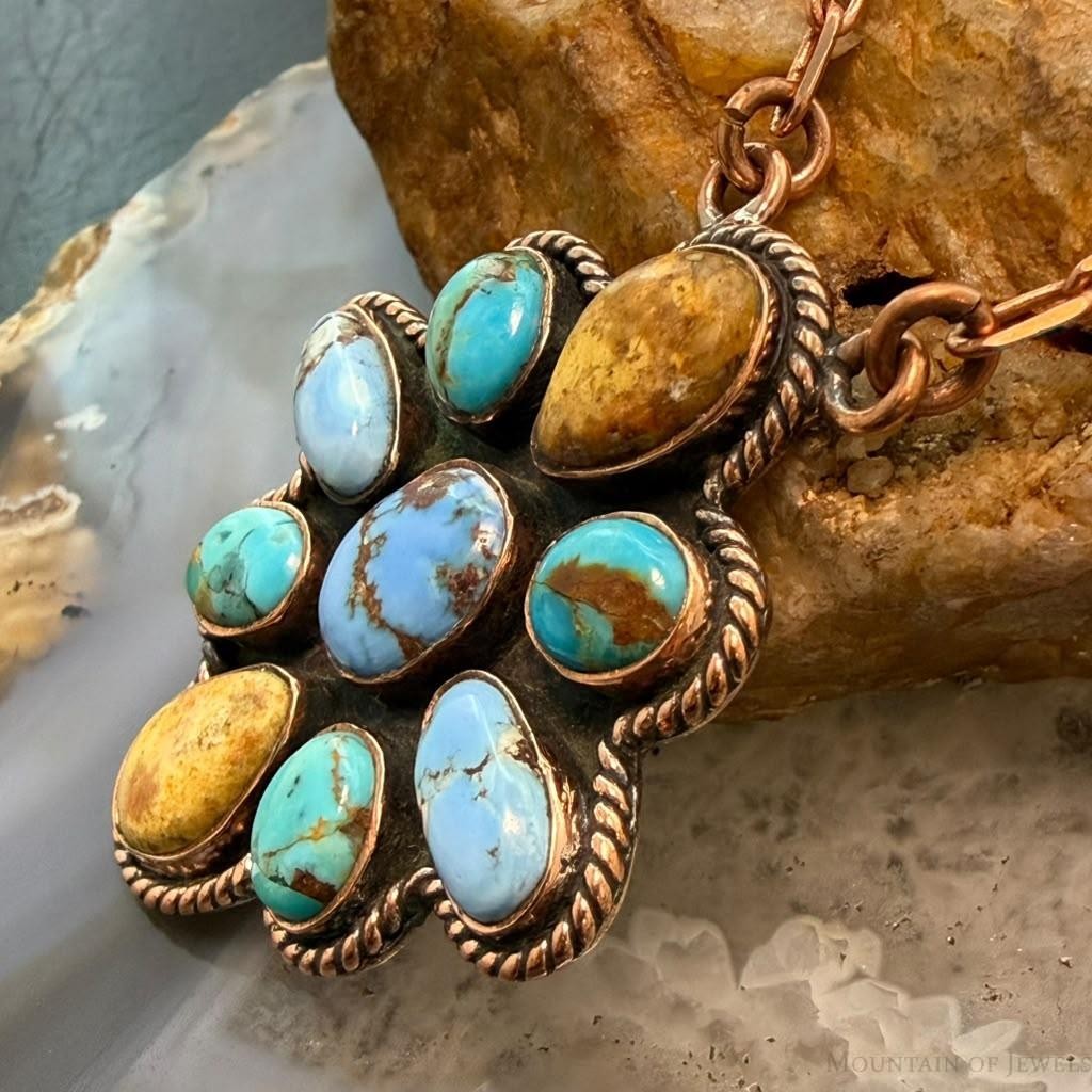 Copper Southwestern Style Mohave Palomino & Golden Hill Turquoise Necklace For Women