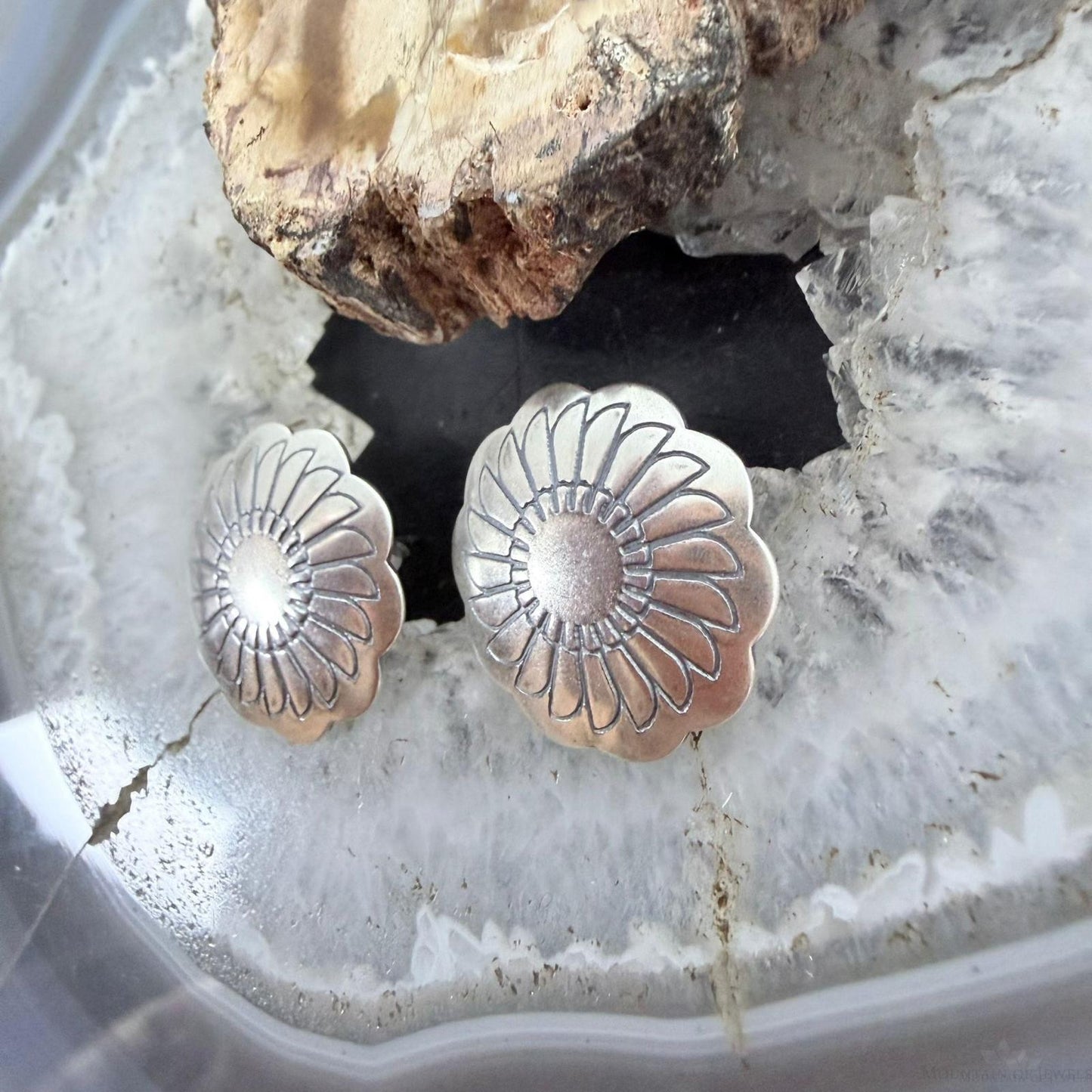 Native American Sterling Silver Floral Stamped Post Earrings For Women
