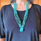 Vintage Native American 4 Starnds Turquoise & Brown Shell Beads w/Curved Turtle Necklace For Women