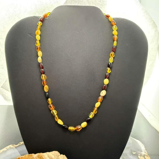 Sterling Silver Amber Beaded 17" and 18" Necklace For Women