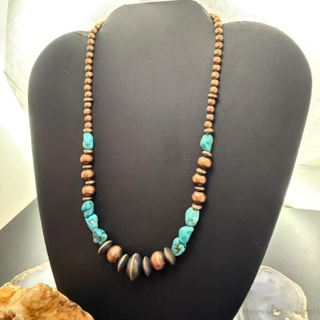 Southwestern Style Copper 4.5-14mm Navajo Pearl&Natural Hubei Turquoise Necklace For Women