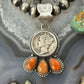 Genuine 1941 90% Silver Mercury Dime Coin w/Teardrop Orange Spiny Oyster Unisex Pendant
