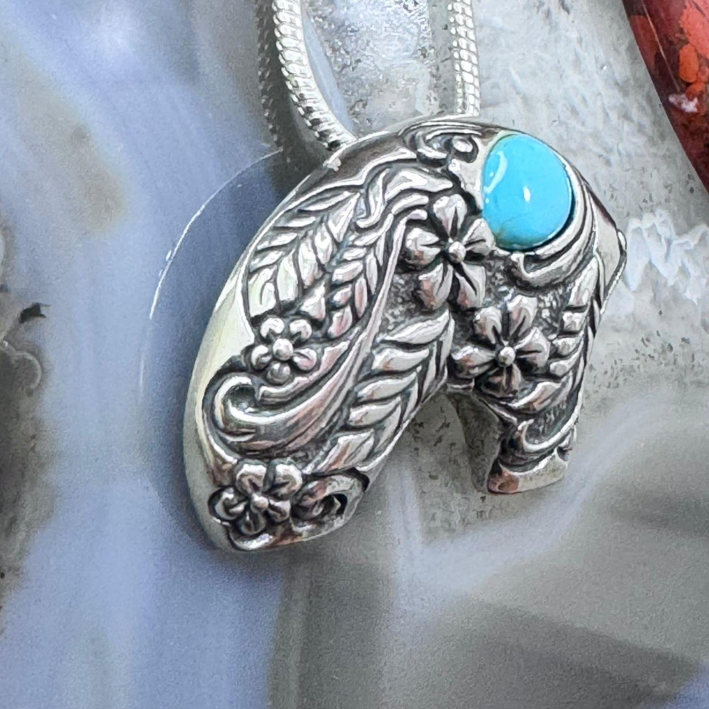 Carolyn Pollack Sterling Silver Sleeping Beauty Turquoise Fetish Bear Pendant Necklace