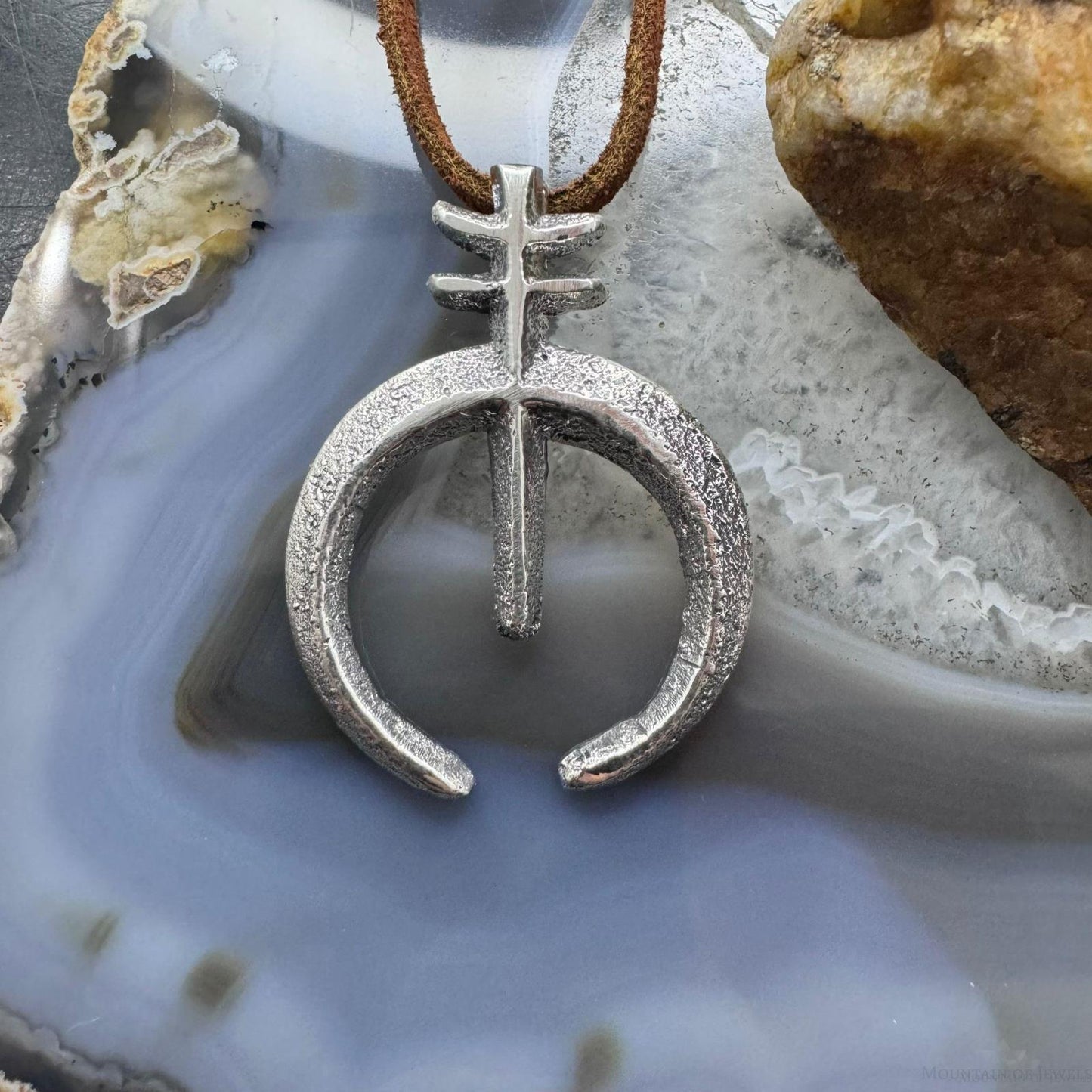 Gary Custer Sterling Silver Tufa Cast Naja With Native Cross Unisex Pendant