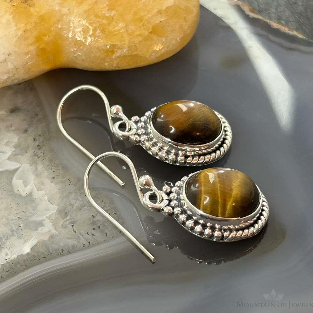 Sterling Silver Southwestern Style Oval Tiger's Eye Earrings For Women #1