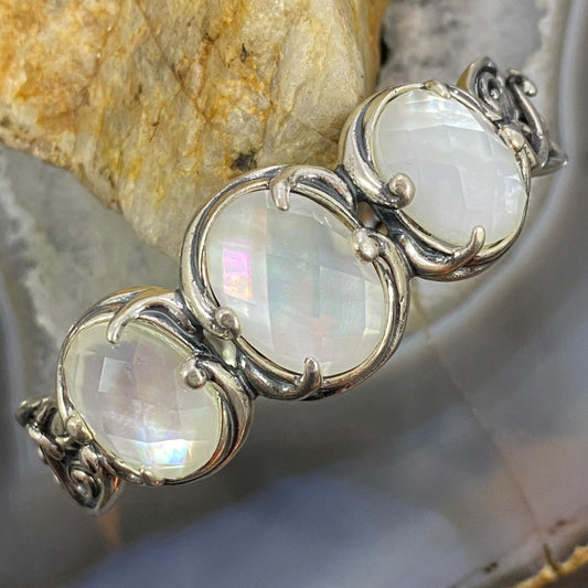 Carolyn Pollack Sterling Silver 3 Oval Faceted Mother of Pearl Doublet Bracelet For Women