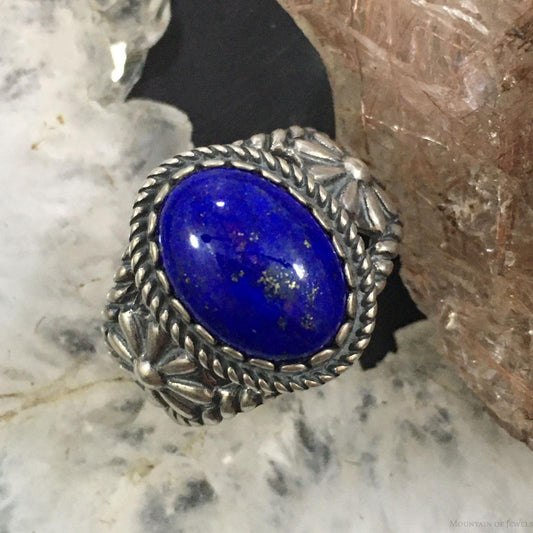 Carolyn Pollack Vintage Southwestern Style Sterling Oval Lapis Lazuli Decorated Ring For Women