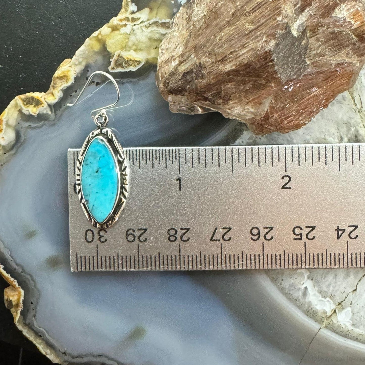 Native American Sterling Silver Marquise Turquoise Dangle Earrings For Women