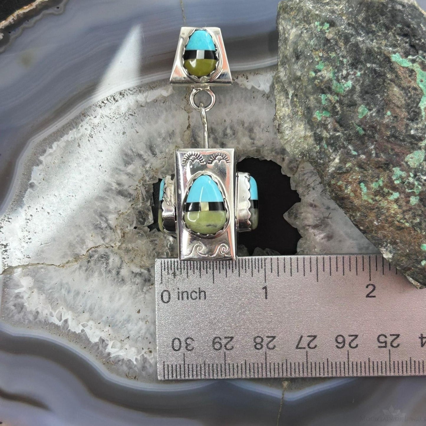 Cliffton Aguilar Santo Domingo Sterling Silver Multistone Decorated Rectangular Pendant