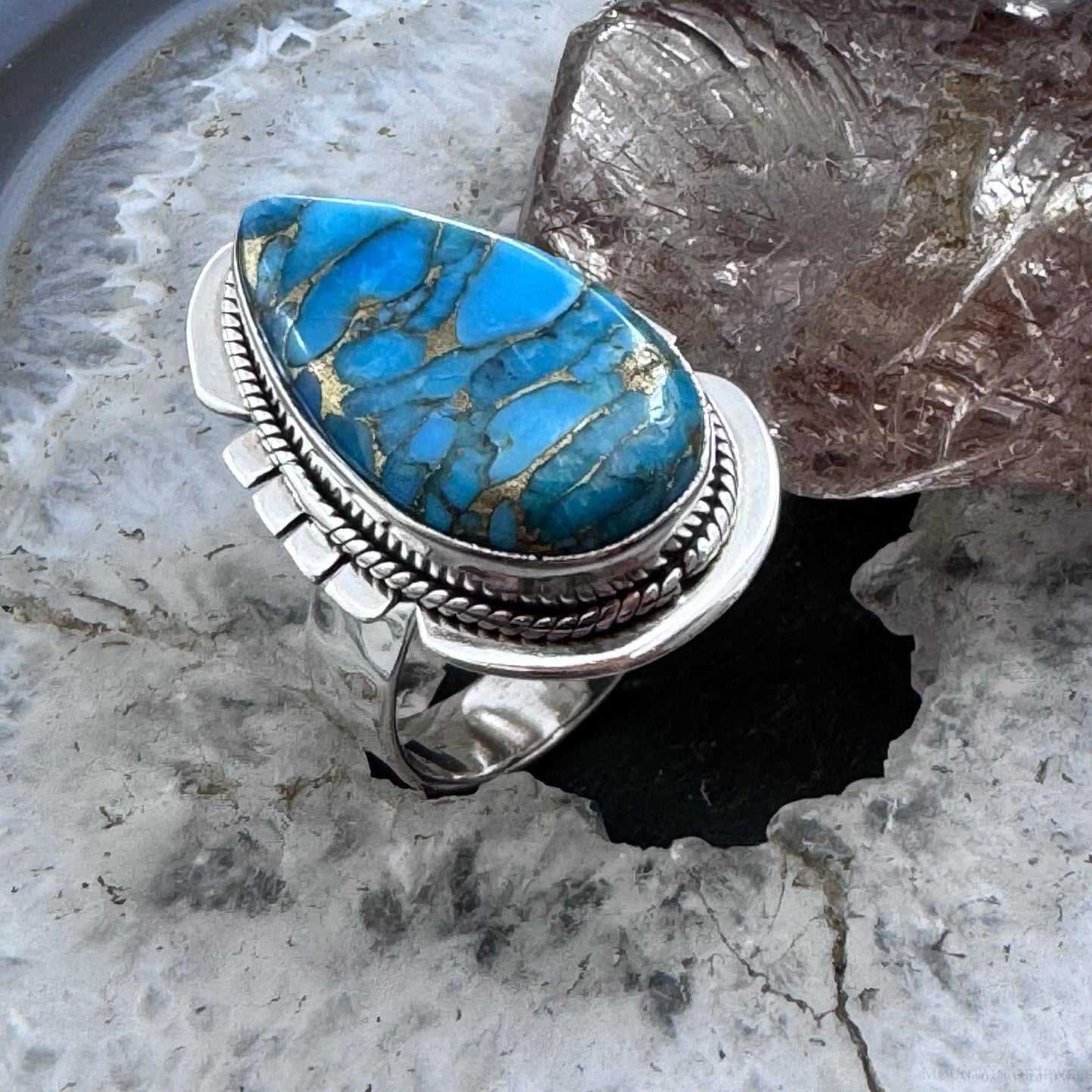 Sterling Southwestern Style Teardrop Cooper Turquoise Size 8.5 Ring For Women