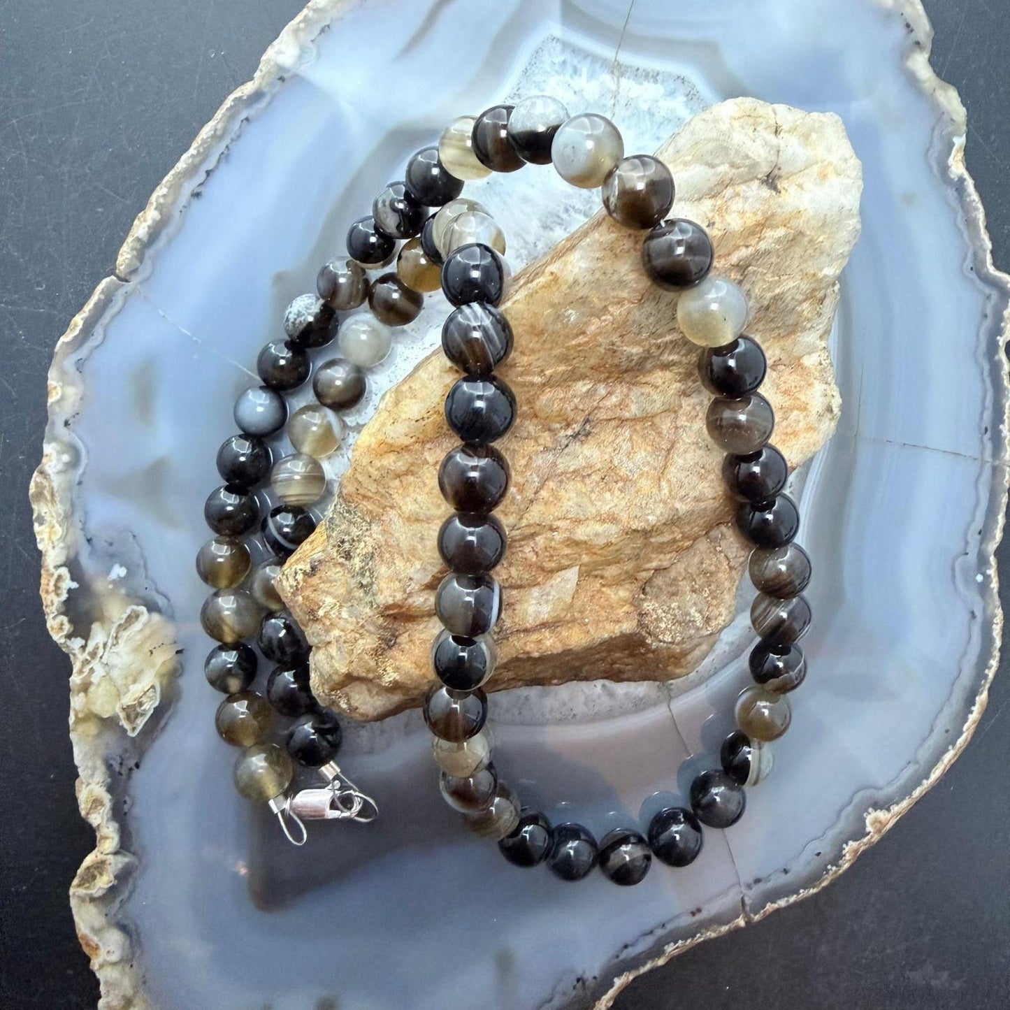 Sterling Silver Southwestern Style 8mm Smoky Quartz Beads 20" Necklace For Women