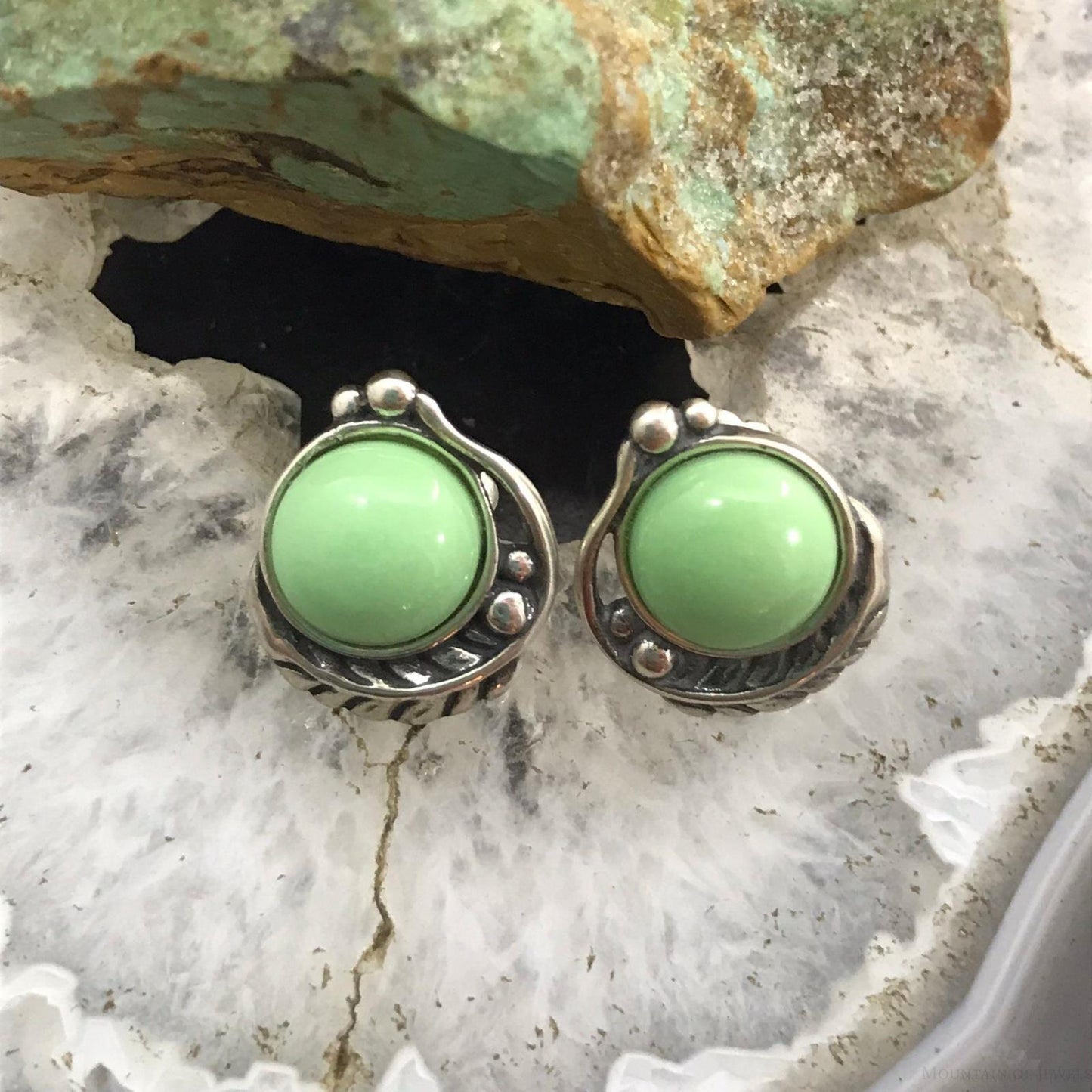 Carolyn Pollack Sterling Silver Round Green Turquoise Stud Earrings For Women