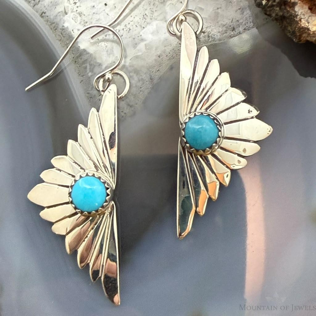Michael Nez Navajo Sterling Silver Rounded Turquoise Cloud Dangle Earrings For Women