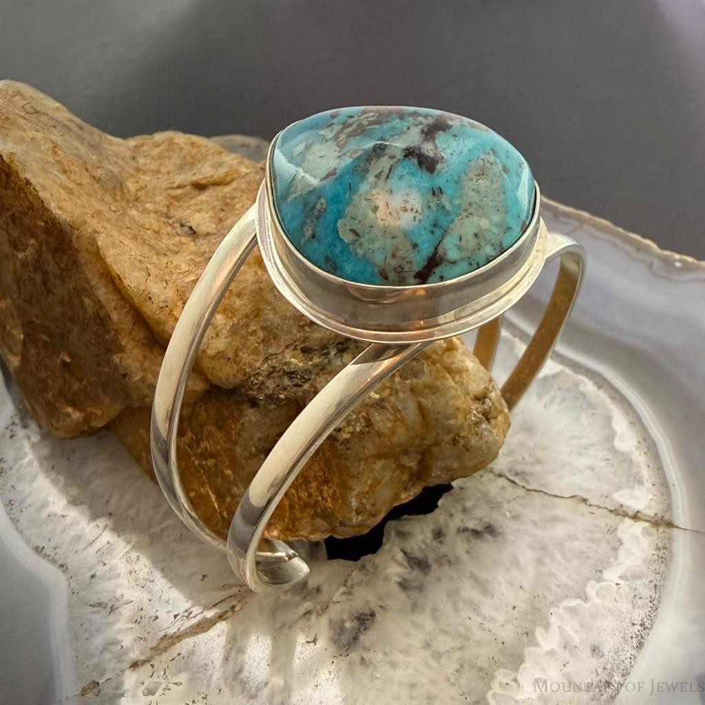 Frank Chavez Sterling Silver Native American Triangle Turquoise Bracelet For Women #1