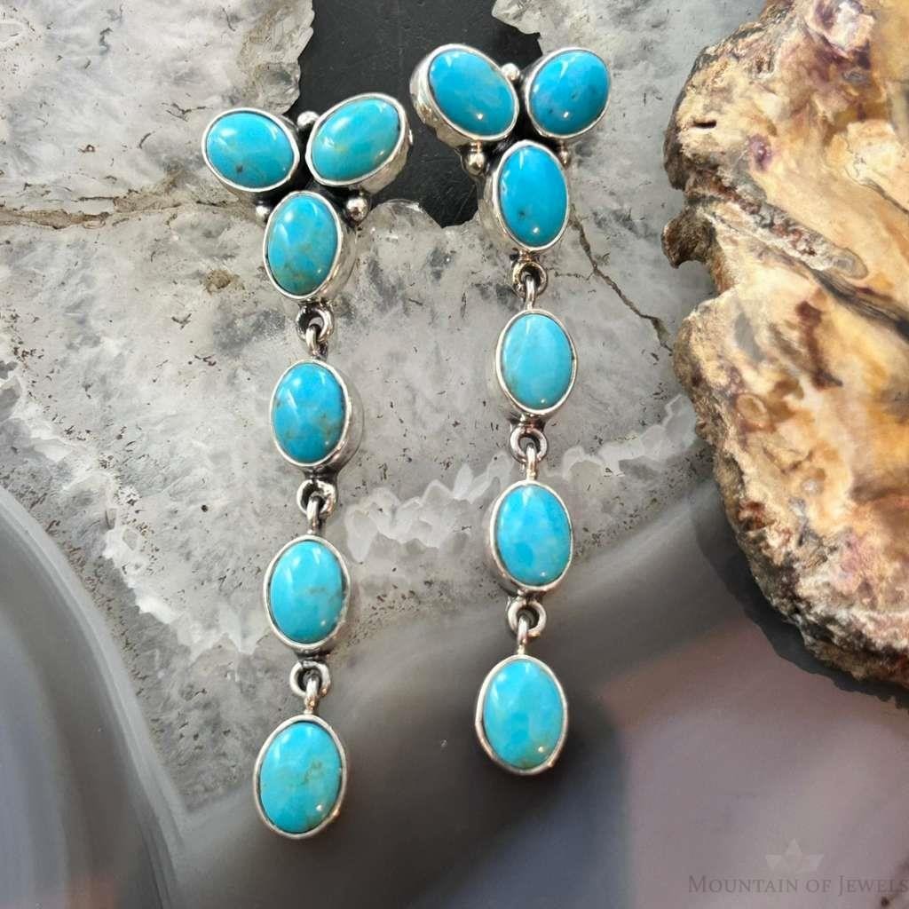 Native American Sterling Silver Turquoise Cluster Post Earrings For Women