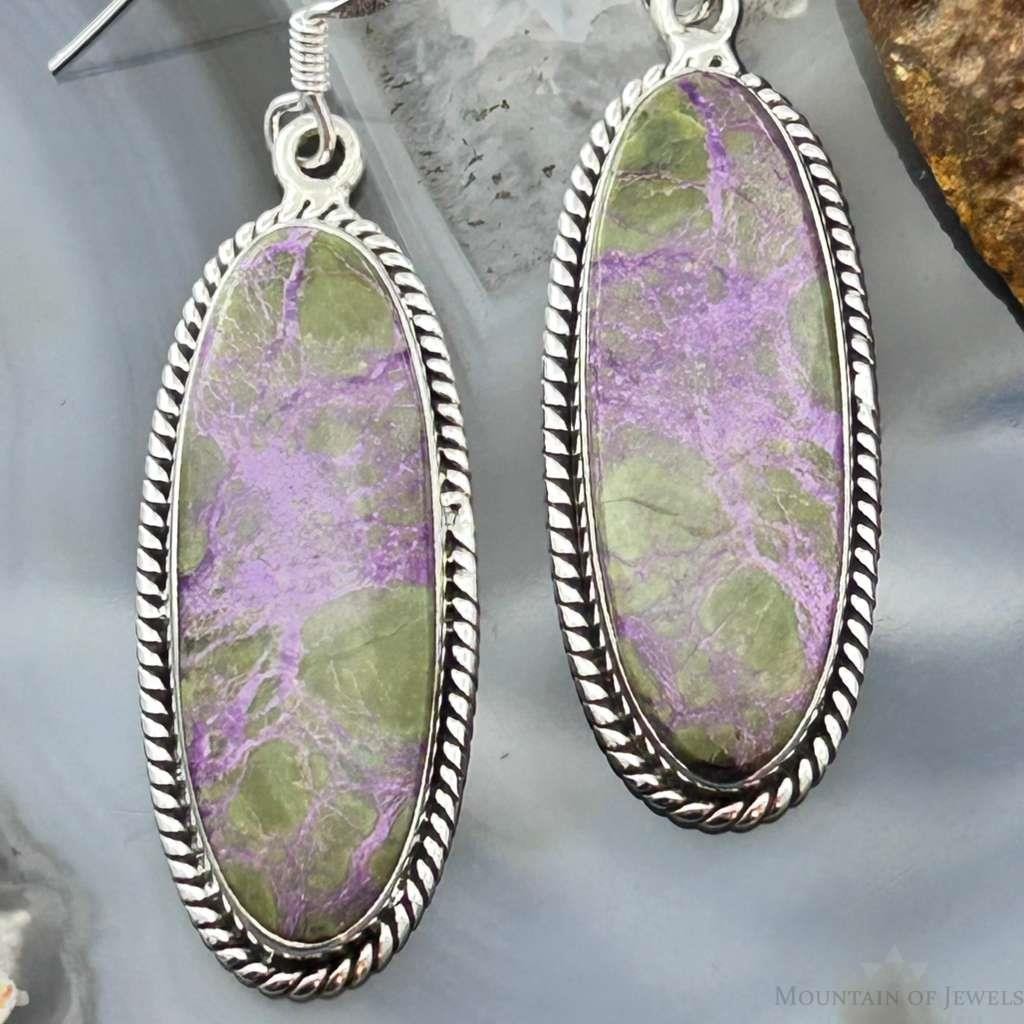 Sterling Silver Southwestern Style Oval Stichtite Dangle Earrings For Women