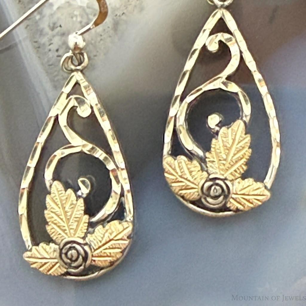 Vintage Sterling Silver Teardrop Swirl, Rose & Leaf Fashion Dangle Earrings For Women