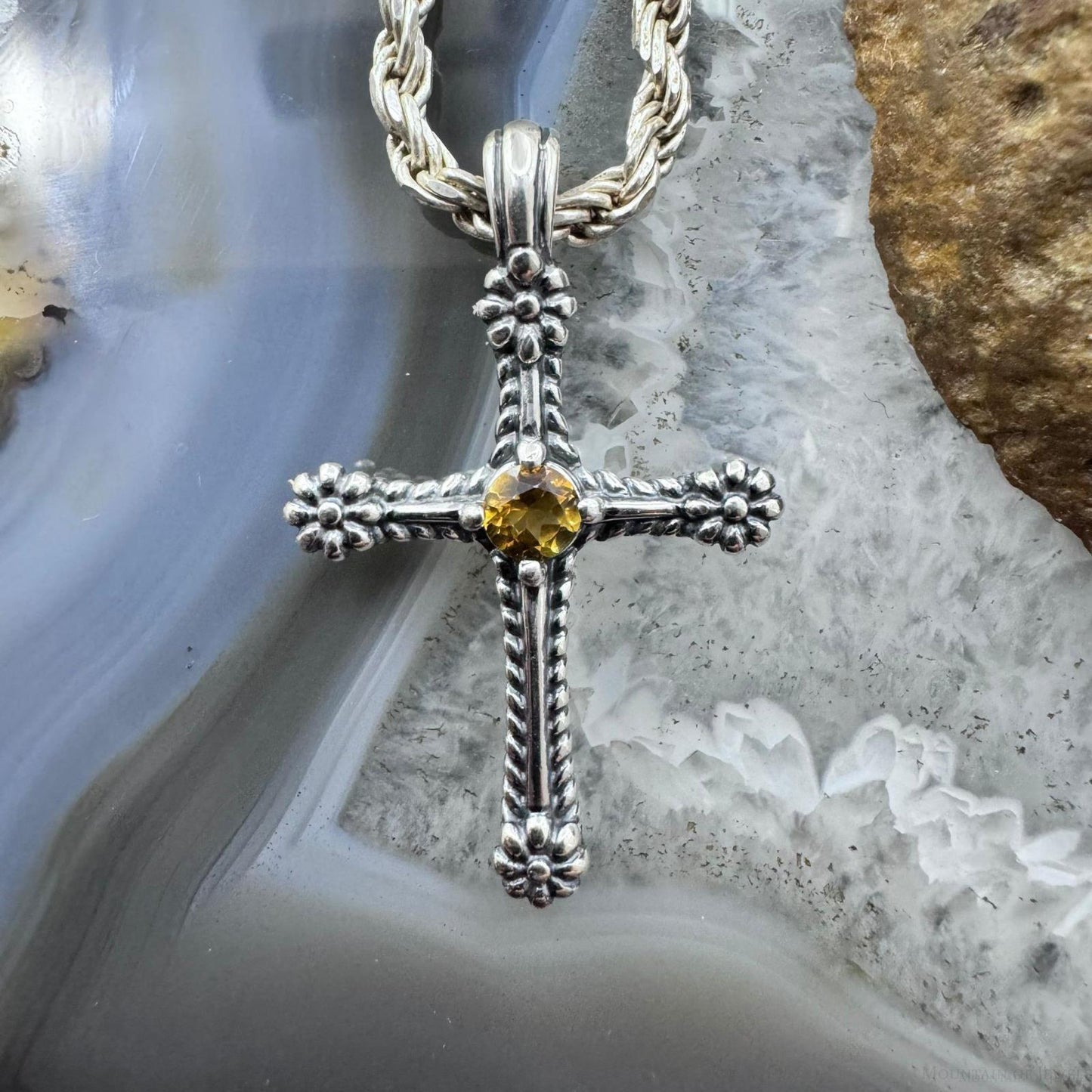 Carolyn Pollack Sterling Silver Citrine Dot Decorated Cross Pendant For Women