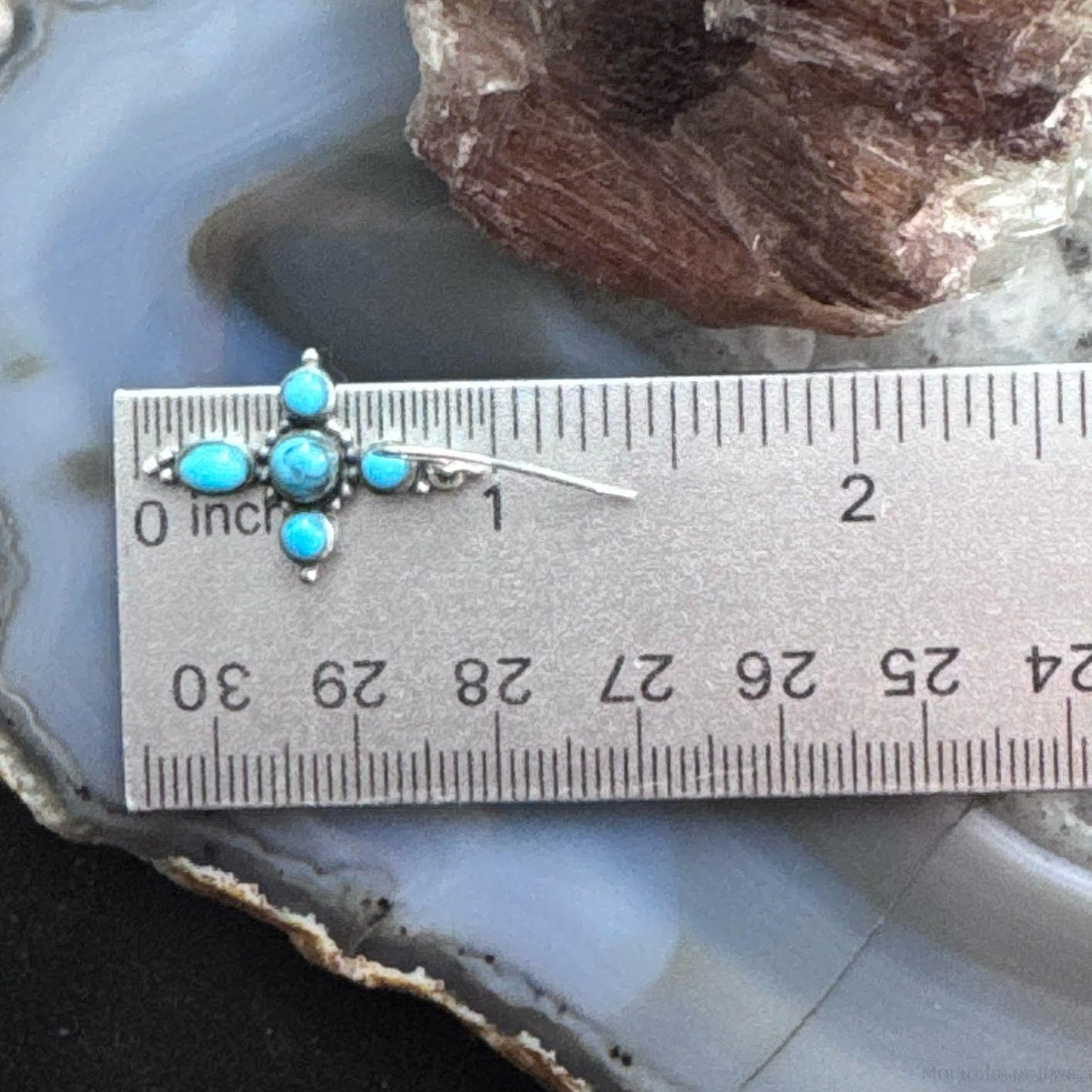 Sterling Silver Southwestern Style Turquoise Cross Dangle Earrings For Women
