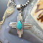 Sterling Silver Southwestern Style Teardrop Turquoise Unisex Zia Pendant