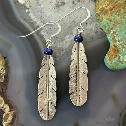 Anthony Gatewood Sterling Silver & Lapis Bead Feather Dangle Earrings For Women