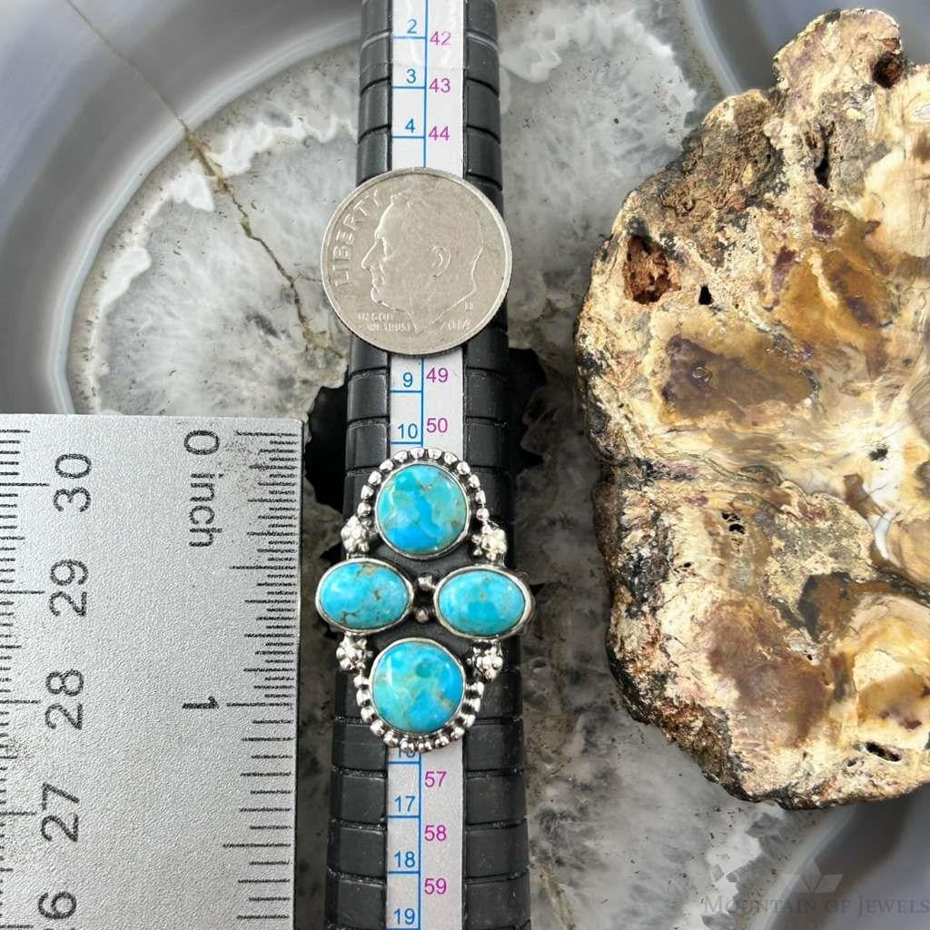 Sterling Silver Southwestern Style Mohave Turquoise Cluster Ring Size 6.75 For Women