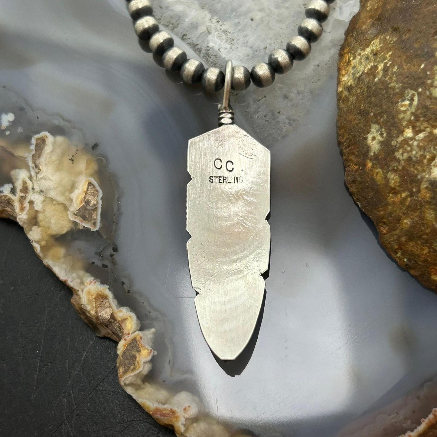 Chris Charley Native American Sterling Turquoise Dot Feather Unisex Pendant