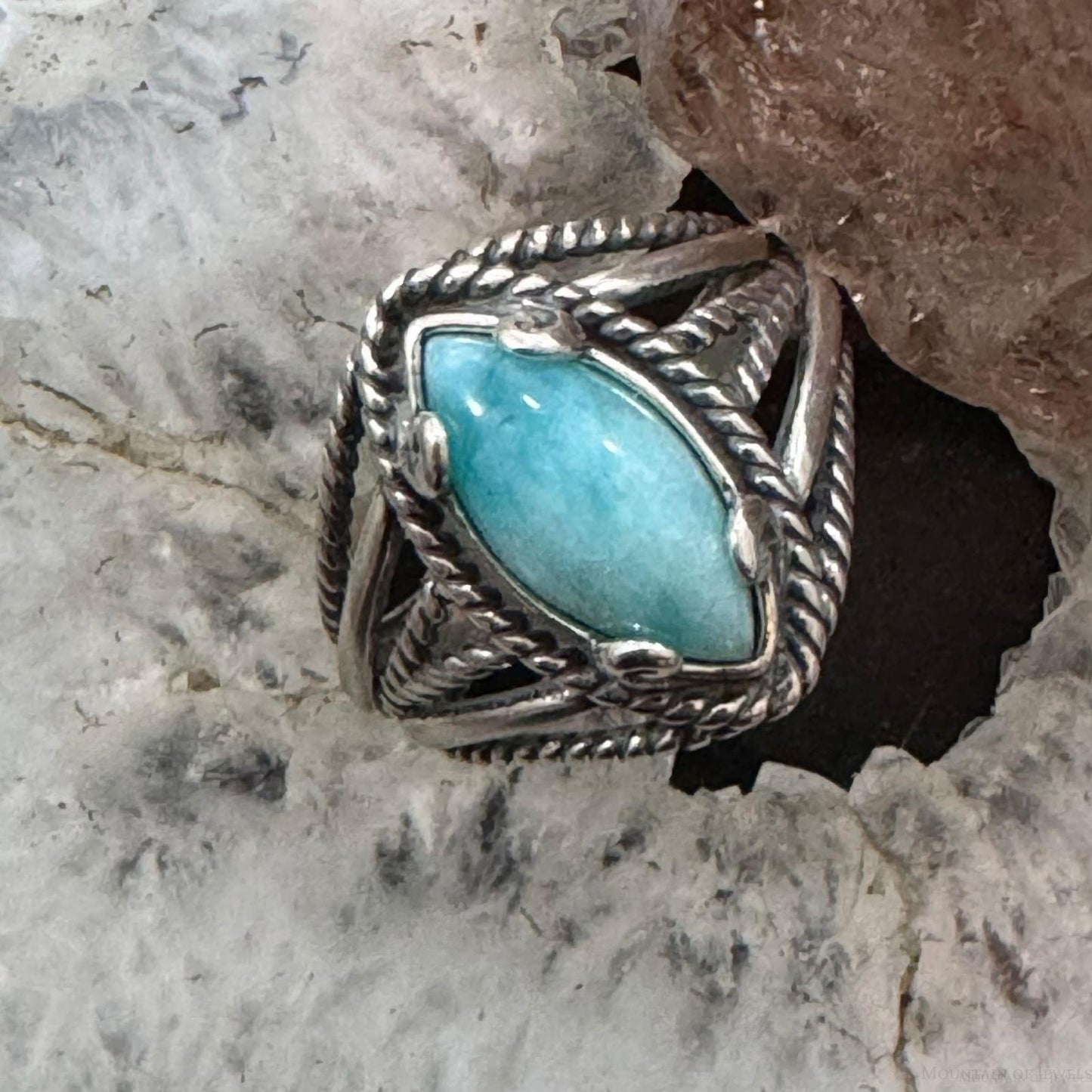 Carolyn Pollack Sterling Silver Marquise Larimar Decorated Ring For Women