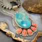 Sterling Silver Southwestern Style Oval Turquoise & Spiny Oyster Decorated Pendant