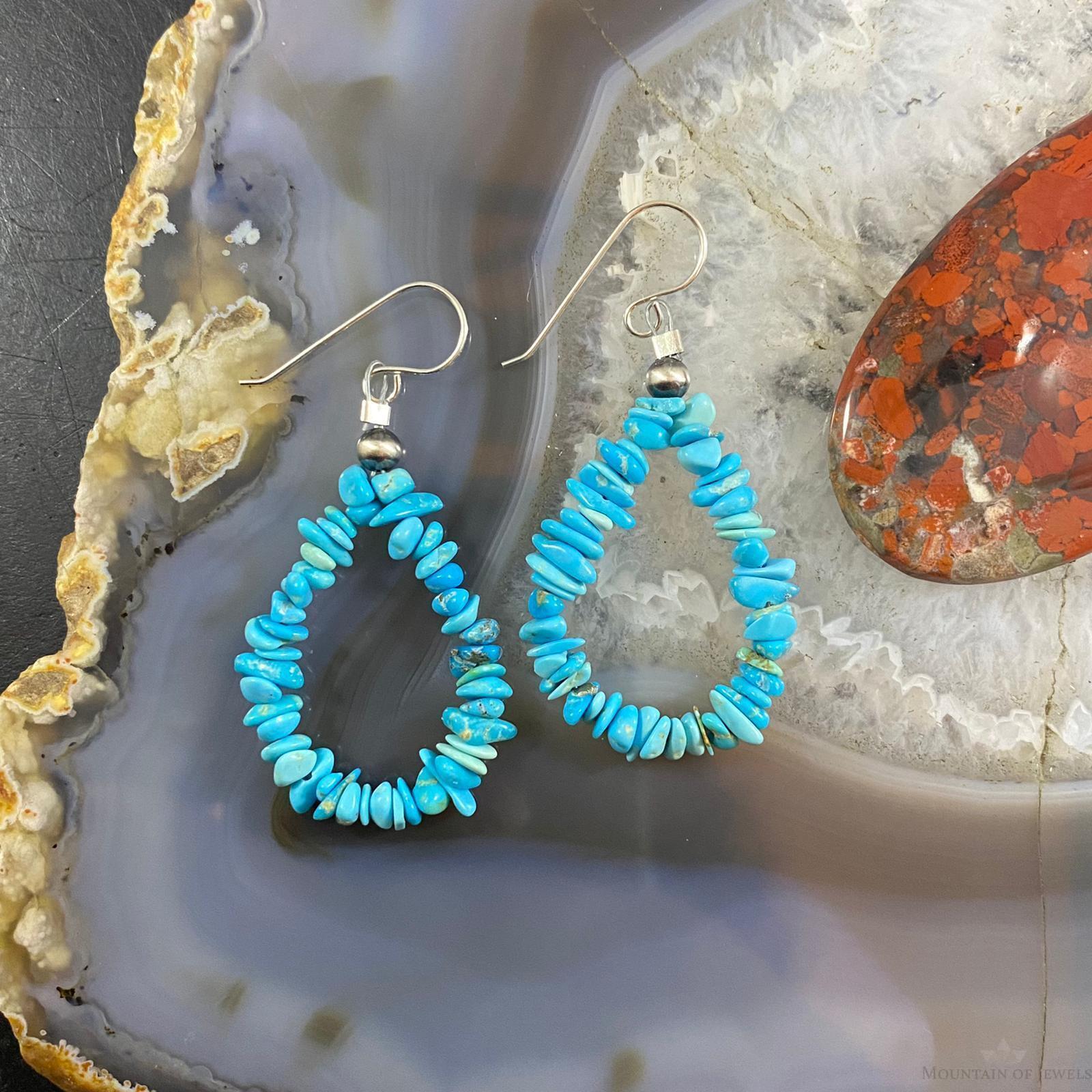 Chunky Turquoise Beads Sterling Silver Teardrop Hoop Earrings For Women online