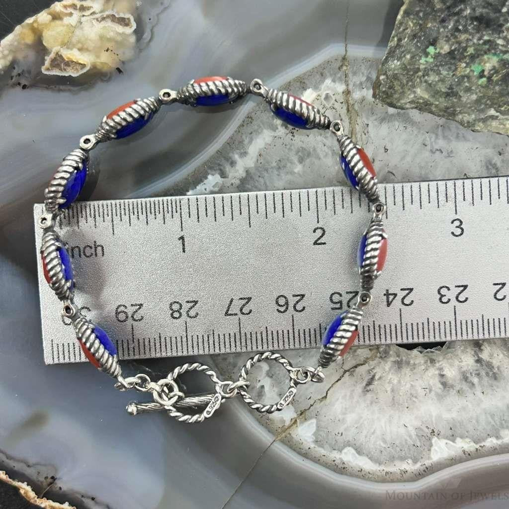 Carolyn Pollack Sterling Silver Lapis & Red Jasper Double Sided Toggle Link Bracelet