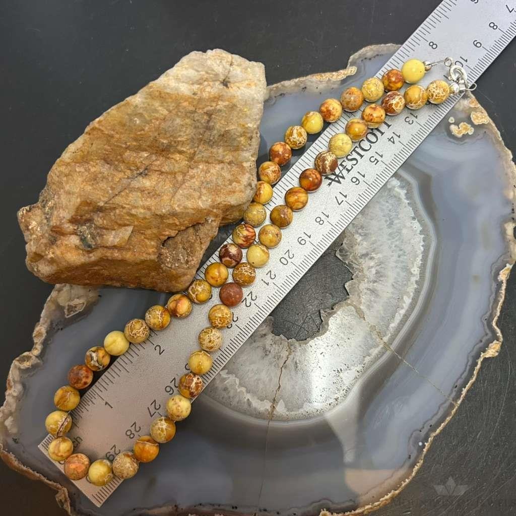 Sterling Silver 8mm Round Snakeskin Jasper 16" Necklace For Women