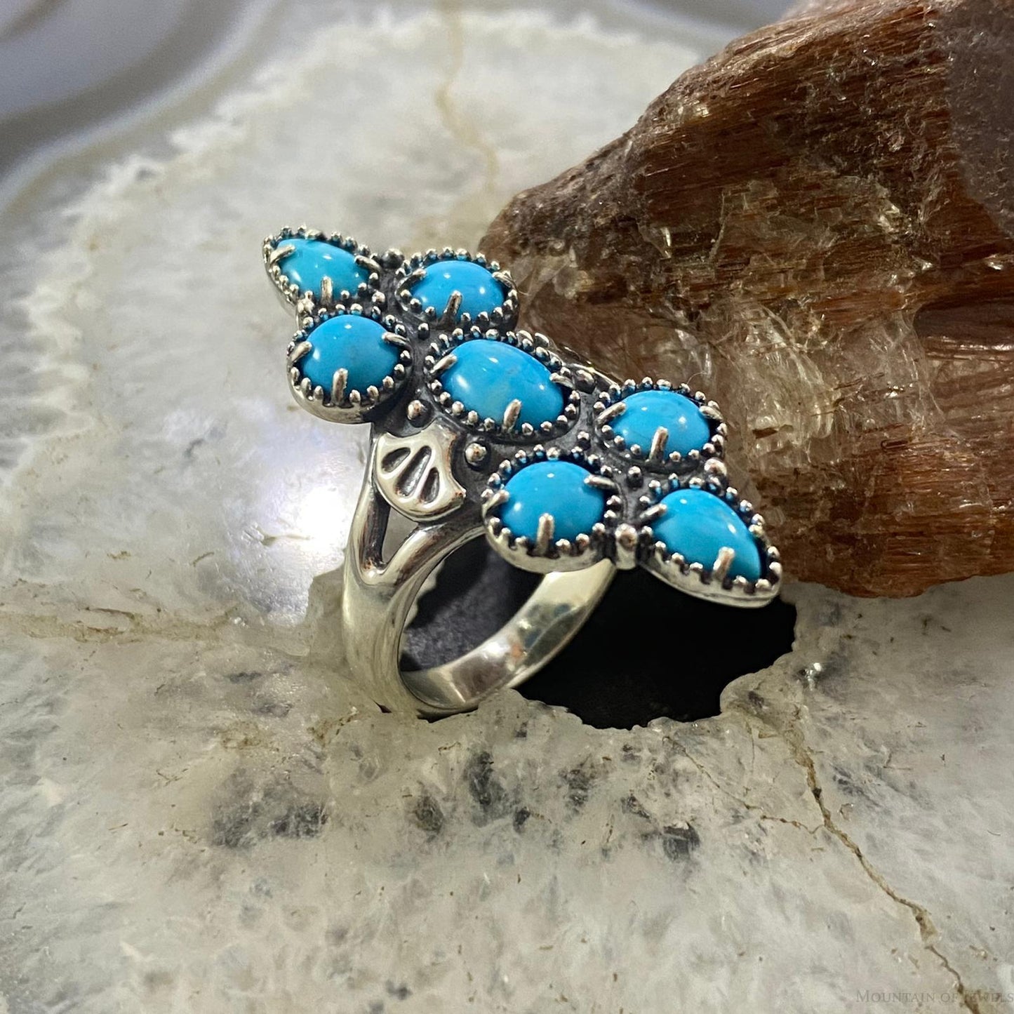 Carolyn Pollack Southwestern Style Sterling Silver Sleeping Beauty Turquoise Decorated Cluster Ring For Women