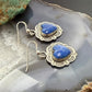 Vintage Signed Sterling Silver Denim Lapis Heart Dangle Earrings For Women