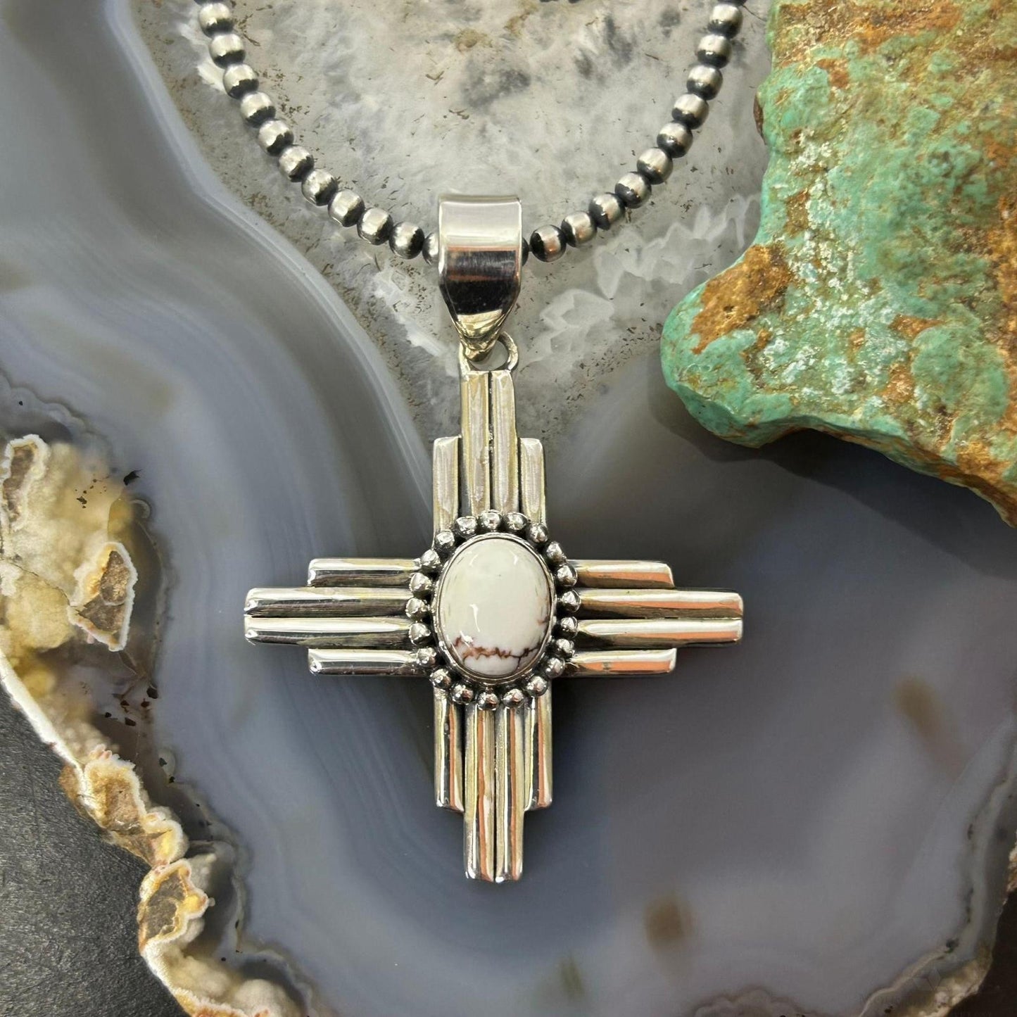 Sterling Silver Southwestern Style Oval Wild Horse Unisex Zia Pendant #1