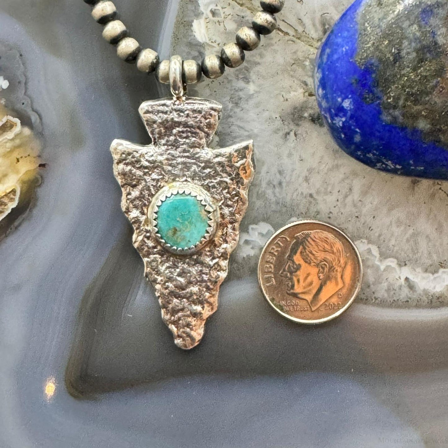 Gary Custer Native American Navajo Sterling Silver Tufa Cast Turquoise Arrowhead Unisex Pendant #3