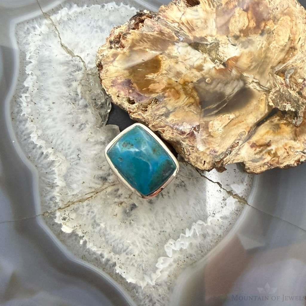 Sterling Silver Southwestern Style Rectangle Chrysocolla Ring Size 8.75 For Women
