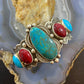Signed Native American Sterling Silver Turquoise &Apple Coral Decorated Bracelet