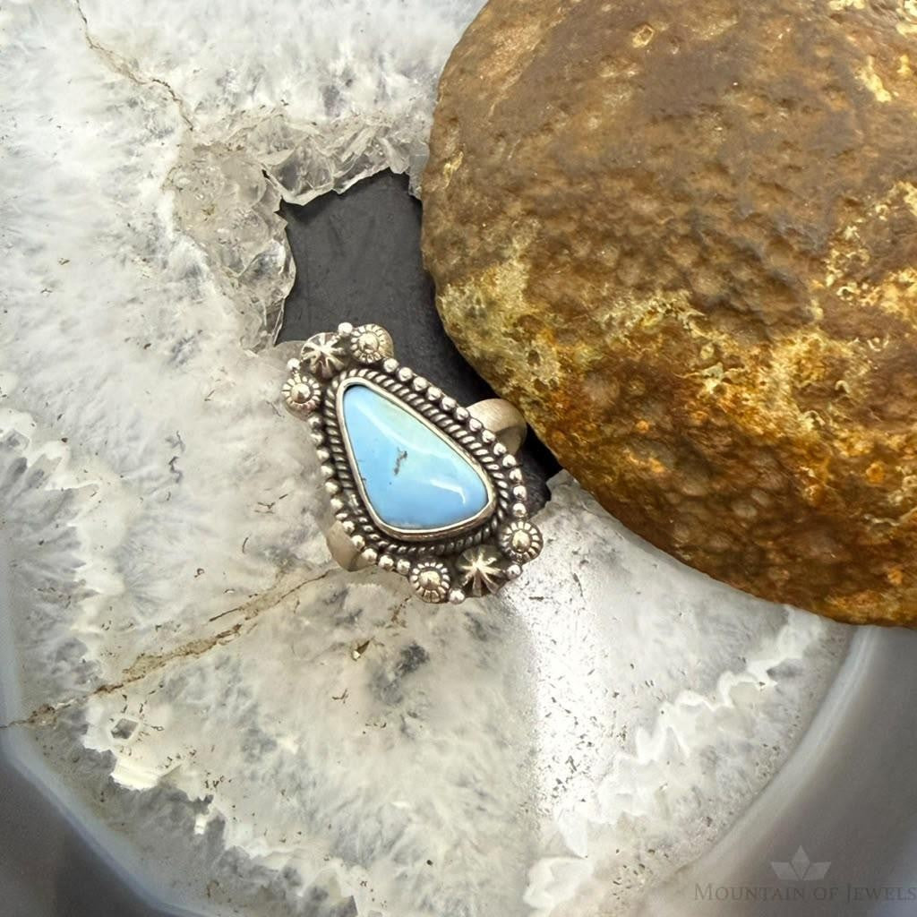 Sterling Silver Southwestern Style Triangle Golden Hill Turquoise Adjustable Ring For Women