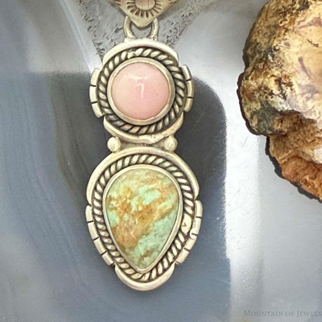 Sterling Silver Southwestern Style Pink Conch & Turquoise Pendant For Women #3