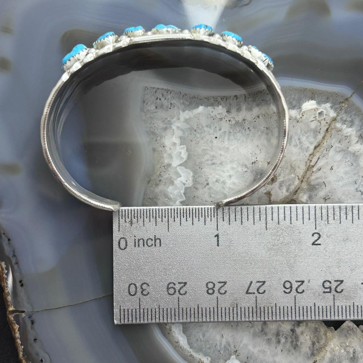 Anita Whitegoat Native American Sterling Silver Turquoise Row Bracelet For Women