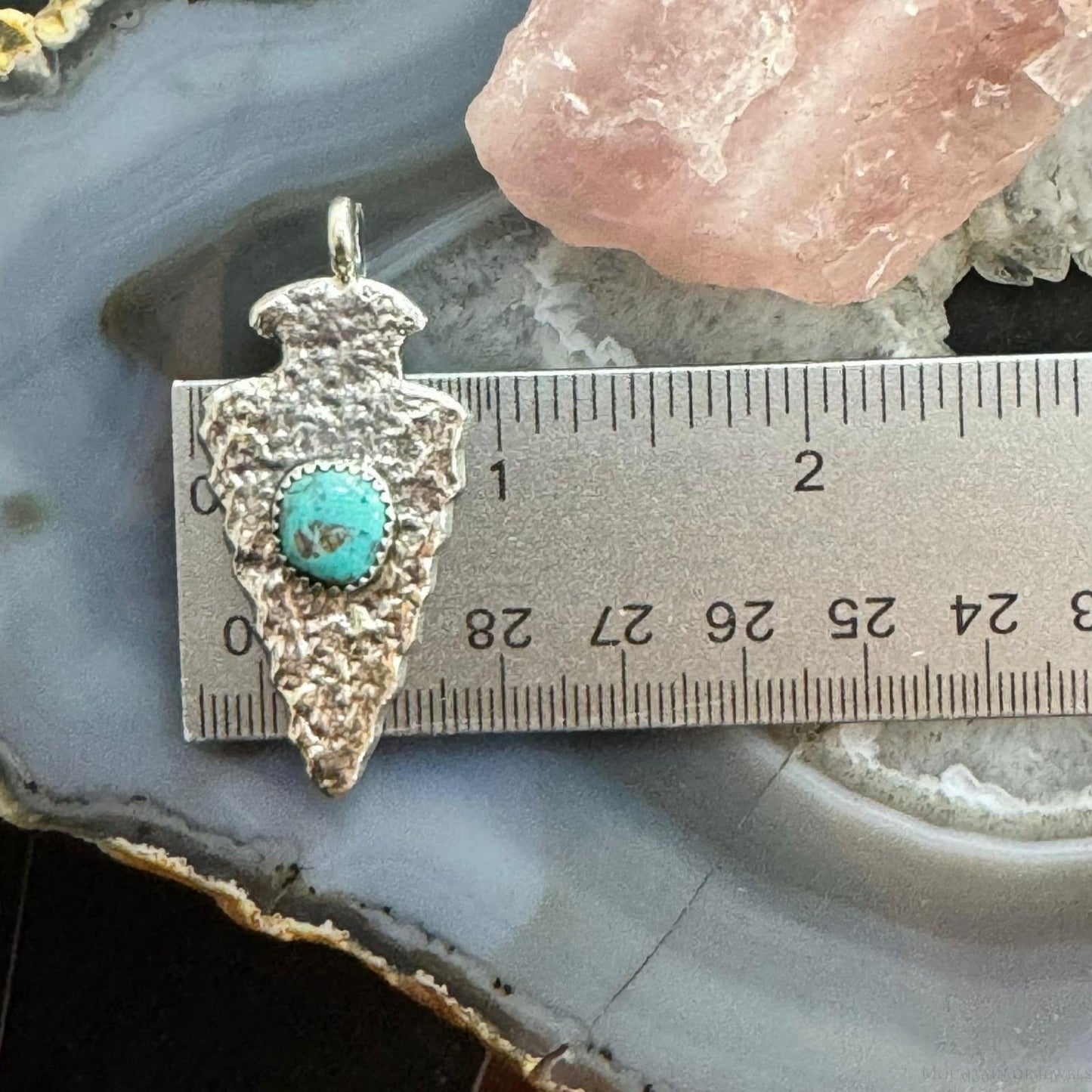 Gary Custer Navajo Native American Sterling Silver Tufa Cast Turquoise Arrowhead Unisex Pendant