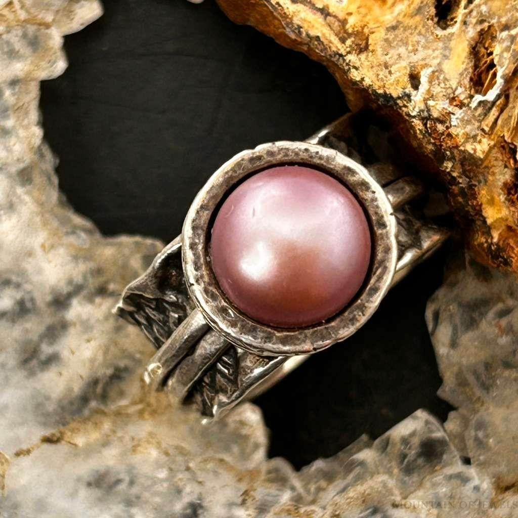 Shablool Israel Sterling Silver Pink Pearl Spinner Ring Size 7 For Women